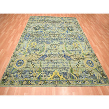 Load image into Gallery viewer, 8&#39;1&quot;x10&#39;2&quot; Hedge Green, Hand Knotted, Broken and Erased Persian Inspired with Birds Design, Distinct Abrash, Shaved Low, Pure Wool, Oriental Rug FWR454290