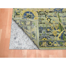Load image into Gallery viewer, 8&#39;1&quot;x10&#39;2&quot; Hedge Green, Hand Knotted, Broken and Erased Persian Inspired with Birds Design, Distinct Abrash, Shaved Low, Pure Wool, Oriental Rug FWR454290