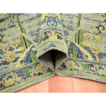 Load image into Gallery viewer, 8&#39;1&quot;x10&#39;2&quot; Hedge Green, Hand Knotted, Broken and Erased Persian Inspired with Birds Design, Distinct Abrash, Shaved Low, Pure Wool, Oriental Rug FWR454290