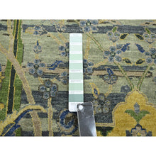 Load image into Gallery viewer, 8&#39;1&quot;x10&#39;2&quot; Hedge Green, Hand Knotted, Broken and Erased Persian Inspired with Birds Design, Distinct Abrash, Shaved Low, Pure Wool, Oriental Rug FWR454290