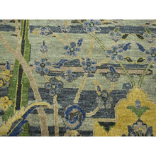 Load image into Gallery viewer, 8&#39;1&quot;x10&#39;2&quot; Hedge Green, Hand Knotted, Broken and Erased Persian Inspired with Birds Design, Distinct Abrash, Shaved Low, Pure Wool, Oriental Rug FWR454290