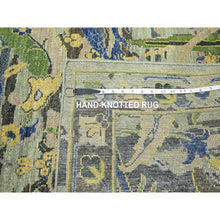 Load image into Gallery viewer, 8&#39;1&quot;x10&#39;2&quot; Hedge Green, Hand Knotted, Broken and Erased Persian Inspired with Birds Design, Distinct Abrash, Shaved Low, Pure Wool, Oriental Rug FWR454290