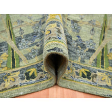 Load image into Gallery viewer, 6&#39;1&quot;x9&#39;3&quot; Reseda Green, Broken and Erased Persian Inspired with Birds Design, Distinct Abrash, Shaved Low, Hand Knotted, Pure Wool, Oriental Rug FWR454296