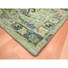 Load image into Gallery viewer, 6&#39;1&quot;x9&#39;3&quot; Reseda Green, Broken and Erased Persian Inspired with Birds Design, Distinct Abrash, Shaved Low, Hand Knotted, Pure Wool, Oriental Rug FWR454296