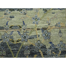 Load image into Gallery viewer, 6&#39;1&quot;x9&#39;3&quot; Reseda Green, Broken and Erased Persian Inspired with Birds Design, Distinct Abrash, Shaved Low, Hand Knotted, Pure Wool, Oriental Rug FWR454296