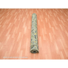 Load image into Gallery viewer, 6&#39;1&quot;x9&#39;3&quot; Reseda Green, Broken and Erased Persian Inspired with Birds Design, Distinct Abrash, Shaved Low, Hand Knotted, Pure Wool, Oriental Rug FWR454296