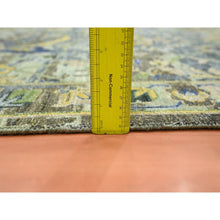 Load image into Gallery viewer, 6&#39;1&quot;x9&#39;3&quot; Reseda Green, Broken and Erased Persian Inspired with Birds Design, Distinct Abrash, Shaved Low, Hand Knotted, Pure Wool, Oriental Rug FWR454296