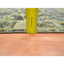 Load image into Gallery viewer, 2&#39;7&quot;x12&#39;3&quot; Swamp Green, Broken and Erased Persian Inspired with Birds Design, Distinct Abrash, Shaved Low, Pure Wool, Hand Knotted, Runner, Oriental Rug FWR454302