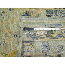 Load image into Gallery viewer, 2&#39;7&quot;x12&#39;3&quot; Swamp Green, Broken and Erased Persian Inspired with Birds Design, Distinct Abrash, Shaved Low, Pure Wool, Hand Knotted, Runner, Oriental Rug FWR454302