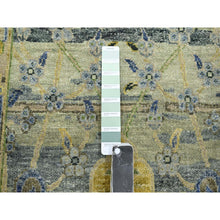 Load image into Gallery viewer, 2&#39;7&quot;x10&#39;6&quot; Sage Green, Pure Wool, Broken and Erased Persian Inspired with Birds Design, Distinct Abrash, Shaved Low, Hand Knotted, Runner, Oriental Rug FWR454308