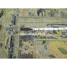Load image into Gallery viewer, 2&#39;7&quot;x10&#39;6&quot; Sage Green, Pure Wool, Broken and Erased Persian Inspired with Birds Design, Distinct Abrash, Shaved Low, Hand Knotted, Runner, Oriental Rug FWR454308