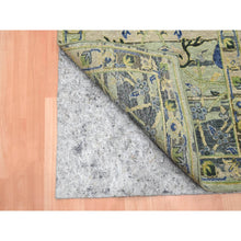 Load image into Gallery viewer, 2&#39;7&quot;x8&#39;4&quot; Artichoke Green, Broken And Erased Persian Inspired With Birds Design, Distinct Abrash, Shaved Low, Hand Knotted, Pure Wool, Runner, Oriental Rug FWR454314