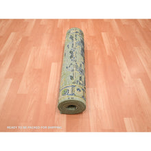 Load image into Gallery viewer, 2&#39;7&quot;x8&#39;4&quot; Artichoke Green, Broken and Erased Persian Inspired with Birds Design, Distinct Abrash, Shaved Low, Hand Knotted, Pure Wool, Runner, Oriental Rug FWR454314