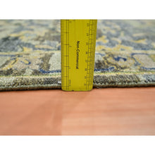 Load image into Gallery viewer, 2&#39;7&quot;x8&#39;4&quot; Artichoke Green, Broken and Erased Persian Inspired with Birds Design, Distinct Abrash, Shaved Low, Hand Knotted, Pure Wool, Runner, Oriental Rug FWR454314