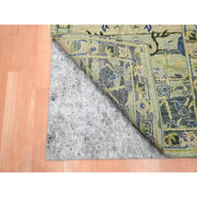 Load image into Gallery viewer, 2&#39;8&quot;x8&#39;3&quot; Sage Green, Hand Knotted, Broken And Erased Persian Inspired With Birds Design, Distinct Abrash, Shaved Low, Pure Wool, Runner, Oriental Rug FWR454320