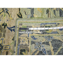 Load image into Gallery viewer, 2&#39;8&quot;x8&#39;3&quot; Sage Green, Hand Knotted, Broken and Erased Persian Inspired with Birds Design, Distinct Abrash, Shaved Low, Pure Wool, Runner, Oriental Rug FWR454320
