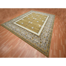 Load image into Gallery viewer, 12&#39;1&quot;x15&#39;2&quot; Golden Yellow, Pinecone Design, Hand Knotted, 100% Wool, Shaved Low, Densely Woven, XL, Oversized, Oriental Rug FWR454326