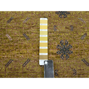 12'1"x15'2" Golden Yellow, Pinecone Design, Hand Knotted, 100% Wool, Shaved Low, Densely Woven, XL, Oversized, Oriental Rug FWR454326