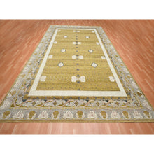 Load image into Gallery viewer, 10&#39;x14&#39;3&quot; Golden Yellow, Pinecone Design, 100% Wool, Hand Knotted, Shaved Low, Densely Woven, Oriental Rug FWR454332