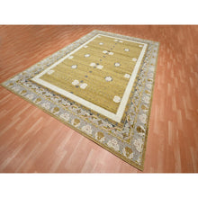 Load image into Gallery viewer, 10&#39;x14&#39;3&quot; Golden Yellow, Pinecone Design, 100% Wool, Hand Knotted, Shaved Low, Densely Woven, Oriental Rug FWR454332