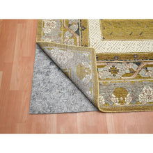 Load image into Gallery viewer, 10&#39;x14&#39;3&quot; Golden Yellow, Pinecone Design, 100% Wool, Hand Knotted, Shaved Low, Densely Woven, Oriental Rug FWR454332