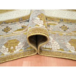 10'x14'3" Golden Yellow, Pinecone Design, 100% Wool, Hand Knotted, Shaved Low, Densely Woven, Oriental Rug FWR454332