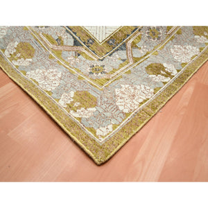 10'x14'3" Golden Yellow, Pinecone Design, 100% Wool, Hand Knotted, Shaved Low, Densely Woven, Oriental Rug FWR454332