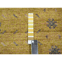 Load image into Gallery viewer, 10&#39;x14&#39;3&quot; Golden Yellow, Pinecone Design, 100% Wool, Hand Knotted, Shaved Low, Densely Woven, Oriental Rug FWR454332