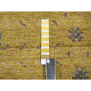 10'x14'3" Golden Yellow, Pinecone Design, 100% Wool, Hand Knotted, Shaved Low, Densely Woven, Oriental Rug FWR454332