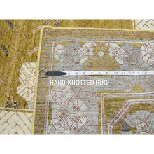 Load image into Gallery viewer, 10&#39;x14&#39;3&quot; Golden Yellow, Pinecone Design, 100% Wool, Hand Knotted, Shaved Low, Densely Woven, Oriental Rug FWR454332
