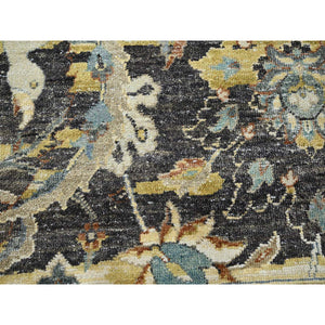 9'x12'2" Coffee Brown, Broken and Erased Persian Inspired with Birds Design, Hand Knotted, Distinct Abrash, Shaved Low, Pure Wool, Oriental Rug FWR454344