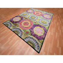 Load image into Gallery viewer, 9&#39;x11&#39;10&quot; Macaroon Yellow, Colorful Mamluk Design, Sari Silk With Textured Wool, Hand Knotted, Oriental Rug FWR454356