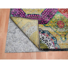 Load image into Gallery viewer, 9&#39;x11&#39;10&quot; Macaroon Yellow, Colorful Mamluk Design, Sari Silk With Textured Wool, Hand Knotted, Oriental Rug FWR454356
