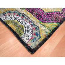 Load image into Gallery viewer, 9&#39;x11&#39;10&quot; Macaroon Yellow, Colorful Mamluk Design, Sari Silk With Textured Wool, Hand Knotted, Oriental Rug FWR454356