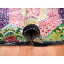 Load image into Gallery viewer, 9&#39;10&quot;x9&#39;10&quot; Golden Yellow, Colorful Mamluk Design, Hand Knotted, Sari Silk with Textured Wool, Round, Oriental Rug FWR454362