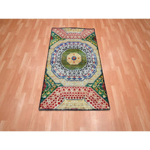 Load image into Gallery viewer, 3&#39;x5&#39;1&quot; Mimosa Yellow, Colorful Mamluk Design, Sari Silk with Textured Wool, Hand Knotted, Oriental Rug FWR454368