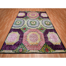 Load image into Gallery viewer, 8&#39;x10&#39;2&quot; Lemon Yellow, Colorful Mamluk Design, Hand Knotted, Sari Silk with Textured Wool, Oriental Rug FWR454374