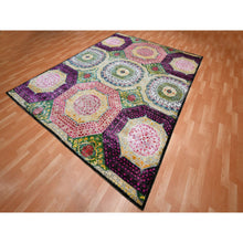 Load image into Gallery viewer, 8&#39;x10&#39;2&quot; Lemon Yellow, Colorful Mamluk Design, Hand Knotted, Sari Silk with Textured Wool, Oriental Rug FWR454374