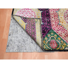 Load image into Gallery viewer, 8&#39;x10&#39;2&quot; Lemon Yellow, Colorful Mamluk Design, Hand Knotted, Sari Silk with Textured Wool, Oriental Rug FWR454374