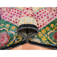 Load image into Gallery viewer, 8&#39;x10&#39;2&quot; Lemon Yellow, Colorful Mamluk Design, Hand Knotted, Sari Silk with Textured Wool, Oriental Rug FWR454374