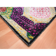 Load image into Gallery viewer, 8&#39;x10&#39;2&quot; Lemon Yellow, Colorful Mamluk Design, Hand Knotted, Sari Silk with Textured Wool, Oriental Rug FWR454374