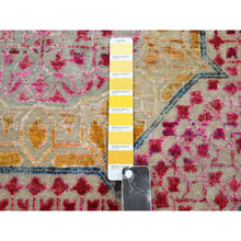 Load image into Gallery viewer, 8&#39;x10&#39;2&quot; Lemon Yellow, Colorful Mamluk Design, Hand Knotted, Sari Silk with Textured Wool, Oriental Rug FWR454374