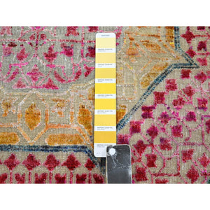 8'x10'2" Lemon Yellow, Colorful Mamluk Design, Hand Knotted, Sari Silk with Textured Wool, Oriental Rug FWR454374