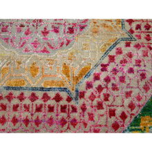 Load image into Gallery viewer, 8&#39;x10&#39;2&quot; Lemon Yellow, Colorful Mamluk Design, Hand Knotted, Sari Silk with Textured Wool, Oriental Rug FWR454374