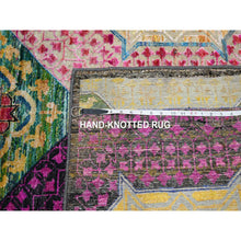 Load image into Gallery viewer, 8&#39;x10&#39;2&quot; Lemon Yellow, Colorful Mamluk Design, Hand Knotted, Sari Silk with Textured Wool, Oriental Rug FWR454374