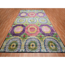 Load image into Gallery viewer, 10&#39;x14&#39;1&quot; Mimosa Yellow, Colorful Mamluk Design, Sari Silk with Textured Wool, Hand Knotted, Oriental Rug FWR454380