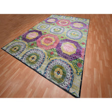 Load image into Gallery viewer, 10&#39;x14&#39;1&quot; Mimosa Yellow, Colorful Mamluk Design, Sari Silk With Textured Wool, Hand Knotted, Oriental Rug FWR454380