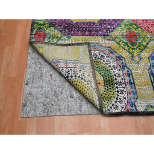 10'x14'1" Mimosa Yellow, Colorful Mamluk Design, Sari Silk with Textured Wool, Hand Knotted, Oriental Rug FWR454380