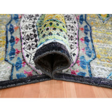 Load image into Gallery viewer, 10&#39;x14&#39;1&quot; Mimosa Yellow, Colorful Mamluk Design, Sari Silk With Textured Wool, Hand Knotted, Oriental Rug FWR454380