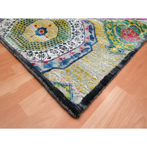 10'x14'1" Mimosa Yellow, Colorful Mamluk Design, Sari Silk with Textured Wool, Hand Knotted, Oriental Rug FWR454380
